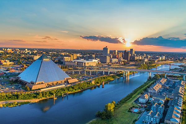 Memphis, Tennessee, USA Downtown Skyline Aerial.