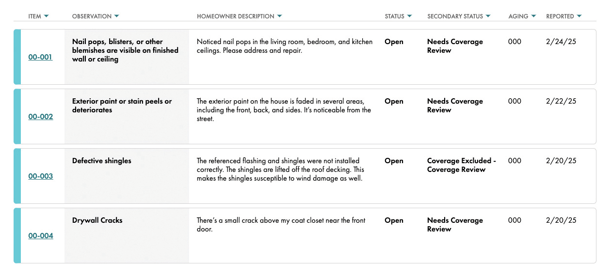 Service Request List Screenshot